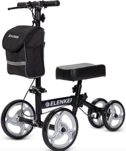 ELENKER Steerable Knee Walker with 10" Front Wheels Deluxe Medical Scooter for Foot Injuries Compact Crutches Alternative Black