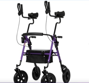 ELENKER Upright Rollator Walker, All-Terrain Stand up Rolling Walker with 10" PU Wheels for Seniors Purple