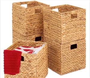 Set of 5 Collapsible Hyacinth Storage Baskets w/ Inserts - 10.5x10.5in