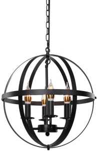 4-Light 15.8" Rustic Farmhouse Pendant Chandelier with Industrial Metal Spherical Shade - Appears New 