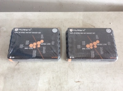 Lot of (2) MULWARK Premium Master Drive Hex Bit Socket Set, SAE & Metric S2 Steel, 34pc - New