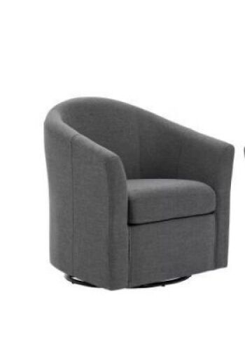 Gray Linen Upholstered 360&deg; Swivel Barrel Accent Armchair
