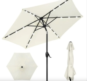 Outdoor Solar Patio Umbrella w/ Push Button Tilt, Crank Lift - 7.5ft