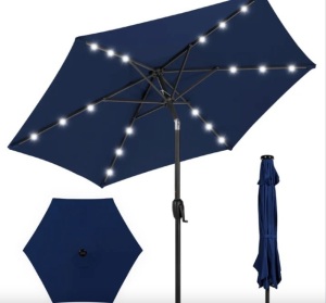 Outdoor Solar Patio Umbrella w/ Push Button Tilt, Crank Lift - 7.5ft