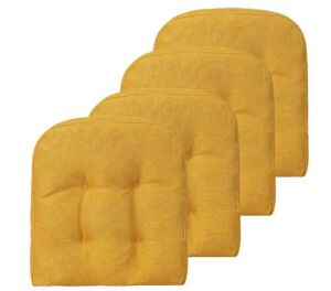 Yellow Patio Dining Chair Cushions U-Shaped Chair Pads Non-Slip Bottom, 4 Pack  