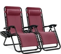 Set of 2 Adjustable Zero Gravity Patio Chair Recliners w/ Cup Holders