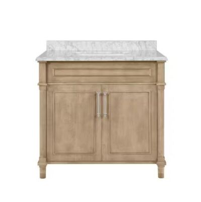 Aberdeen 36 in. Single Sink Freestanding Antique Oak Bath Vanity with Carrara Marble Top