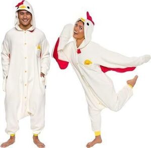 Funziez! Silver Lilly Adult Plush One Piece Cosplay Chicken Animal Costume, Medium 