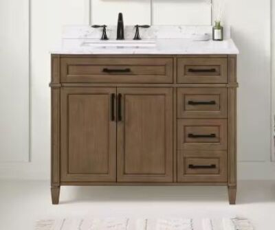 Caville 42 in. W x 22 in. D x 34 in. H Single Sink Bath Vanity in Almond Latte with Carrara Marble Top 