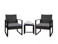 Black 3-Piece Outdoor Wicker Patio Furniture Set with Gray&nbsp;Cushion