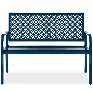 Indoor Outdoor Steel Bench w/ Geometric Backrest, Foot Levelers