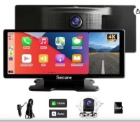 9 inch Wireless Car Stereo with Apple CarPlay & Android Auto Portable Apple Carplay Screen for Car with 4K Dashcam and 1080P Backup Camera Dual Bluetooth,Mirror Link,Loop Recording,FM,AUX