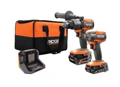 RIGID 18V Brushless Cordless 2-Tool Combo Kit with Hammer Drill, Impact Driver, (2) Batteries, Charger, and Bag 