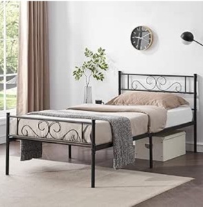 Platform Metal Bed Frame, Mattress Foundation with Headboard & Footboard, Sturdy Steel Slat Support, No Box Spring Needed, Black, Twin