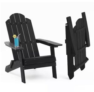 Black Plastic Outdoor Patio Folding Adirondack Chair 