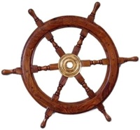 Lot of (2) Hampton Nautical Deluxe Class Wood and Brass Decorative Ship Wheels 24" - New&nbsp;