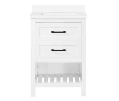 Autumn 24 in. W x 19 in. D x 34 in. H Single Sink Bath Vanity in White with White Engineered Stone Top 