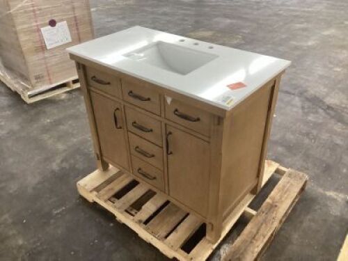 Bellington 42 in. W x 22 in. D x 34 in. H Single Sink Bath Vanity in Almond Toffee with White Engineered Stone Top - Top Broken 