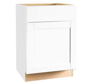 Hampton Bay Shaker 24 in. W x 24 in. D x 34.5 in. H Assembled Base Kitchen Cabinet in Satin White with Ball-Bearing Drawer Glides