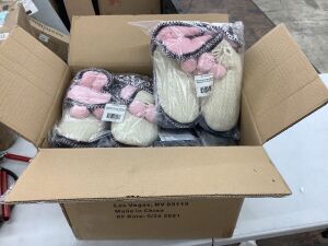 Case of (10) Funziez! Women's Bootie Slippers, Cream/Pink, L 9-10