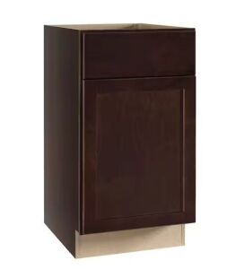 Hampton Bay Shaker 18 in. W x 24 in. D x 34.5 in. H Assembled Base Kitchen Cabinet in Java with Ball-Bearing Drawer Glides 