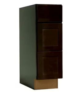 Hampton Bay Shaker 12 in. W x 21 in. D x 34.5 in. H Assembled Bathroom 3-Drawer Base Cabinet in Java