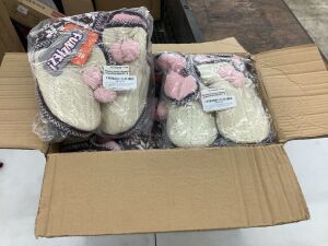 Case of (10) Funziez! Women's Bootie Slippers, Cream/Pink, Med 7-8