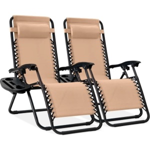 Set of 2 Adjustable Zero Gravity Patio Chair Recliners w/ Cup Holders 32.5"-61"(L) x 25"(W) x 33.5"-44"(H)