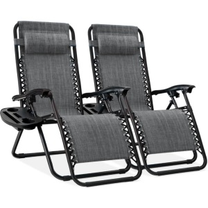 Set of 2 Adjustable Zero Gravity Patio Chair Recliners w/ Cup Holders 32.5"-61"(L) x 25"(W) x 33.5"-44"(H)