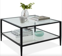2-Tier Large Square Coffee Table Living Room Accent w/ Glass Top - 32"
