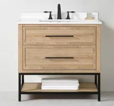 Corley 36 in. W x 19 in. D x 34 in. H Single Sink Bath Vanity in Weathered Tan with White Engineered Stone Top