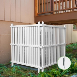 Beimo Privacy Fence Panels Screen Outside, Air Conditioner Fence Vinyl Plastic Outdoor Garbage Trash Can Enclosure, 2 White Panels, 36 "W x 42 "H with Metal Stake 