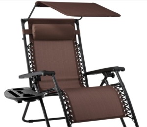 Folding Zero Gravity Recliner Patio Lounge Chair w/ Canopy, Side Tray