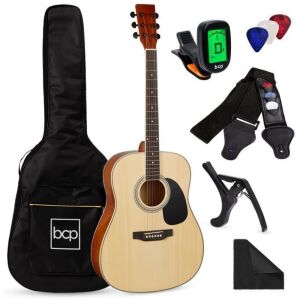 41in Acoustic Guitar Starter Kit w/ Digital Tuner, Padded Case, Picks, Strap - Dirty Case