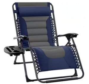 Oversized Padded Zero Gravity Chair, Folding Recliner w/ Headrest, Side Tray