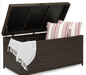 Indoor Outdoor Wicker Storage Box w/ Steel Frame, Lift-Up Top - 136 Gal