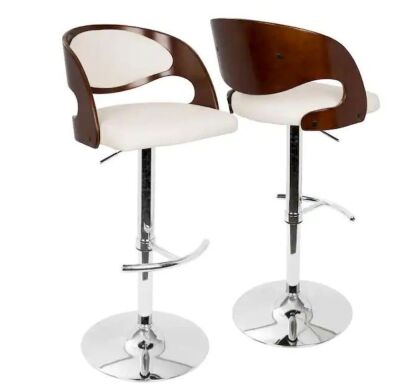 Lumisource Pino Adjustable Height Cherry and White Faux Leather Bar Stool 