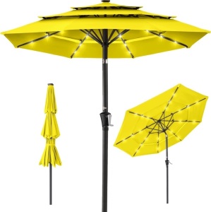 3-Tier Solar Patio Umbrella w/ LED Lights, Tilt Adjustment, Crank - 10ft