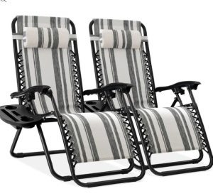 Set of 2 Adjustable Zero Gravity Patio Chair Recliners w/ Cup Holders