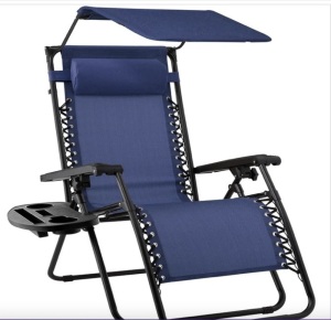 Folding Zero Gravity Recliner Patio Lounge Chair w/ Canopy, Side Tray