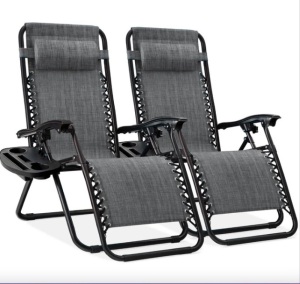 Set of 2 Adjustable Zero Gravity Patio Chair Recliners w/ Cup Holders