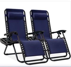 Set of 2 Adjustable Zero Gravity Patio Chair Recliners w/ Cup Holders