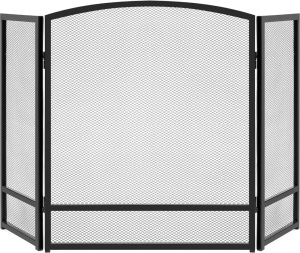 Best Choice Products 47.5x27.25in 3-Panel Simple Steel Mesh Fireplace Screen, Fire Spark Guard Grate for Living Room Home Decor w/Rustic Worn Finish - Black