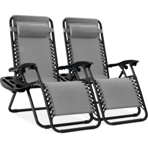 Set of 2 Adjustable Zero Gravity Patio Chair Recliners w/ Cup Holders 32.5"-61"(L) x 25"(W) x 33.5"-44"(H)