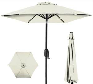 Outdoor Market Patio Umbrella w/ Push Button Tilt, Crank Lift - 7.5ft