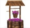 Rustic Wooden Wishing Well Planter Yard Decoration w/ Hanging Bucket