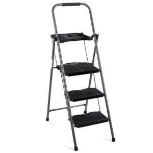 3-Step Folding Steel Ladder w/ Utility Tray, Hand Grip, 330lb Capacity