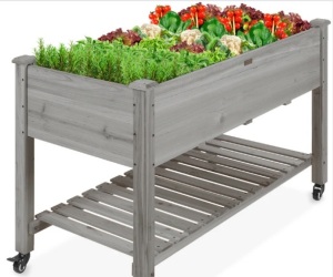 Mobile Raised Garden Bed Elevated Planter w/ Wheels, Shelf - 48x23.25x32in