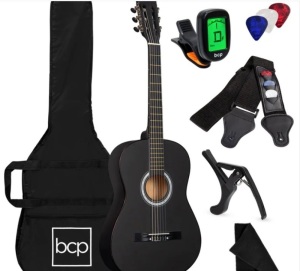 Beginner Acoustic Guitar Set w/ Case, Strap, Strings - 38in