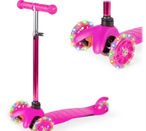 Kids Mini Kick Scooter Toy w/ Colorful Light-Up Wheels, Adjustable T-Bar